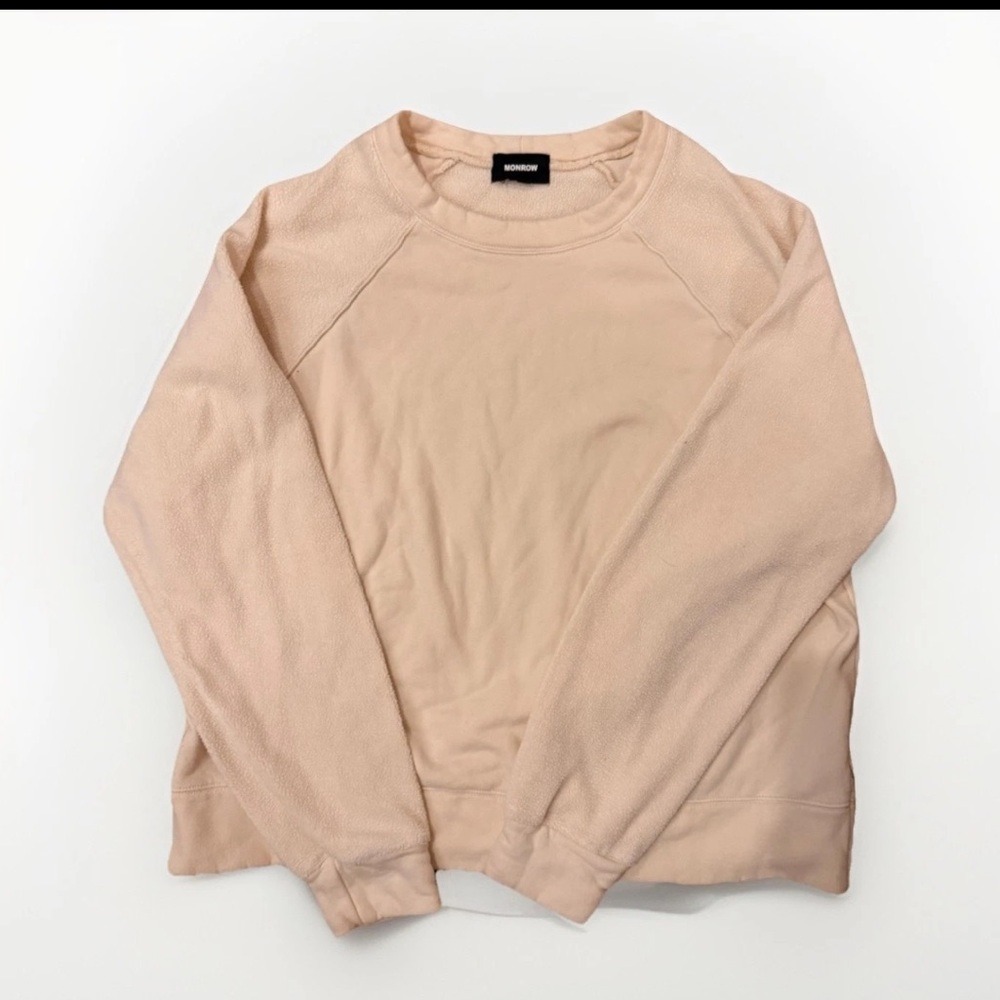 Monrow Granite Fleece Side Zip Sweatshirt Beige Raglan Pullover HT1288 Medium